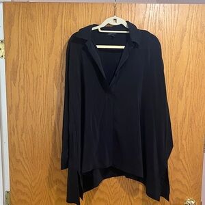 Eileen Fisher Black Oversized Asymmetrical Button Down Shirt